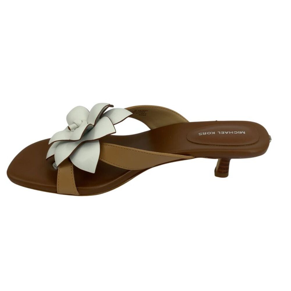 Michael Kors Jacie Floral Embellished Leather Kitten Heel Sandal Brown 6